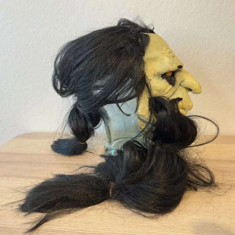 1999 Paper Magic Group Halloween Mask Warlock Troll Ogre Long Black Hair Beard
